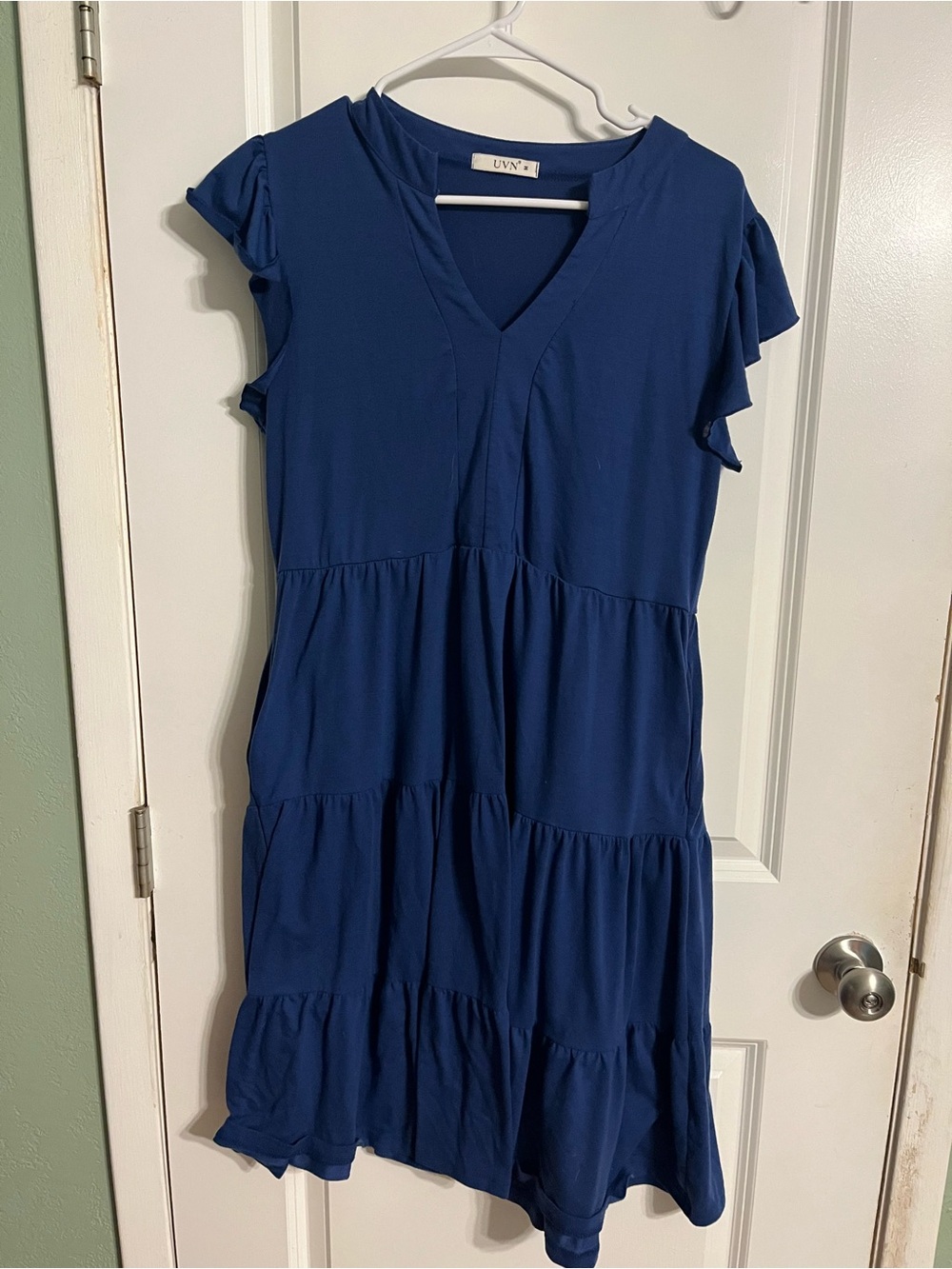 Navy Tiered V-Neck Tunic Dress - Women's